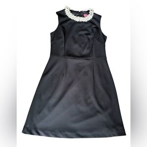 Betsey Johnson Black Fit&Flare LBD Embellished w/ Pearls & Crystals Sz 10